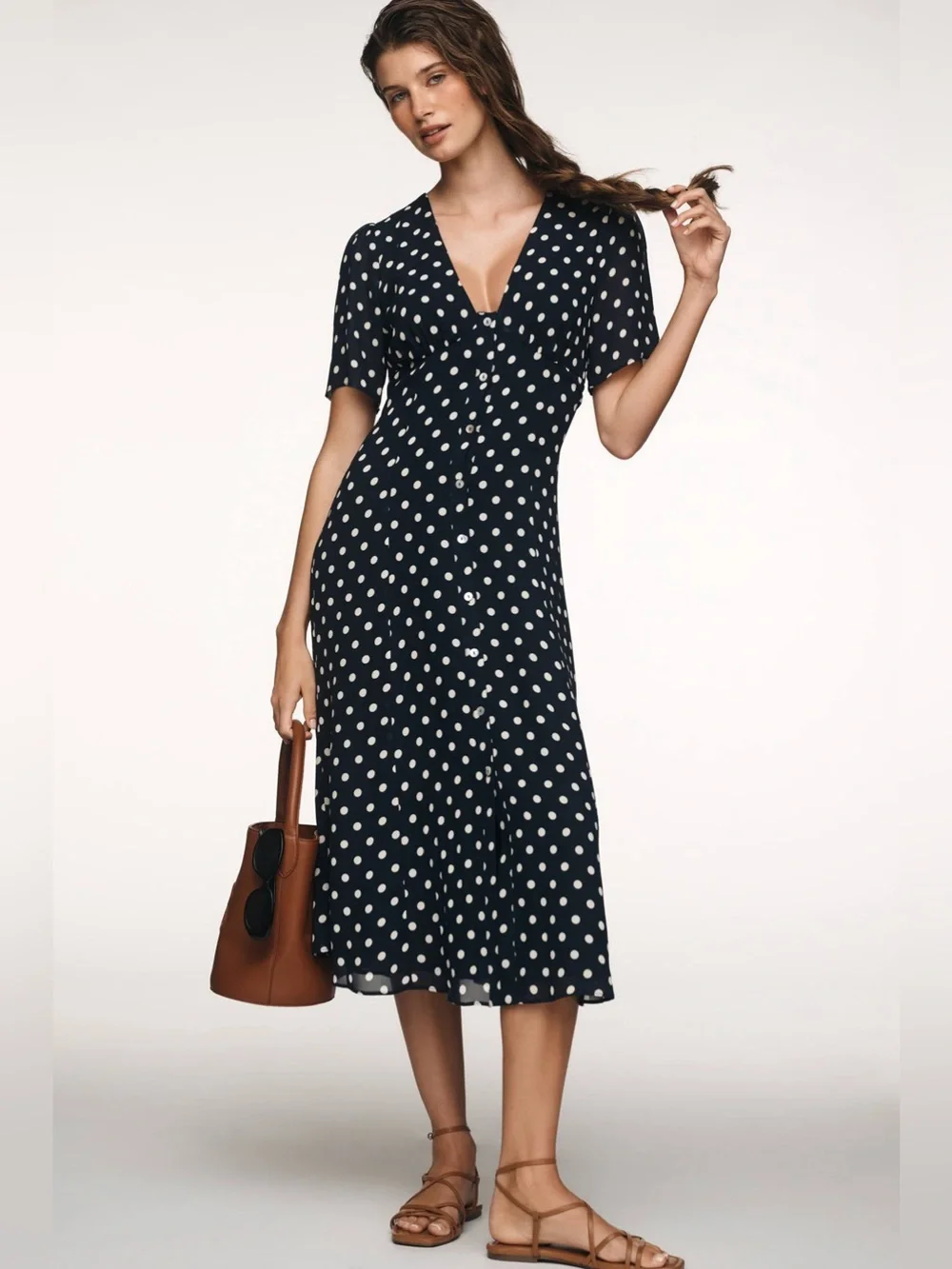 NEW Reformation Lise Midi Dress In Blue Dot Size 8 - Picture 1 of 14